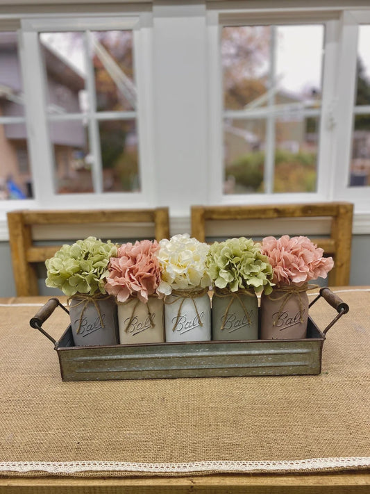 Mason Jars Decor/Farmhouse Decor with Hydrangeas/Mason Jar Decor/Table Centerpieces/Home Decor/Table Decor/Kitchen Decor